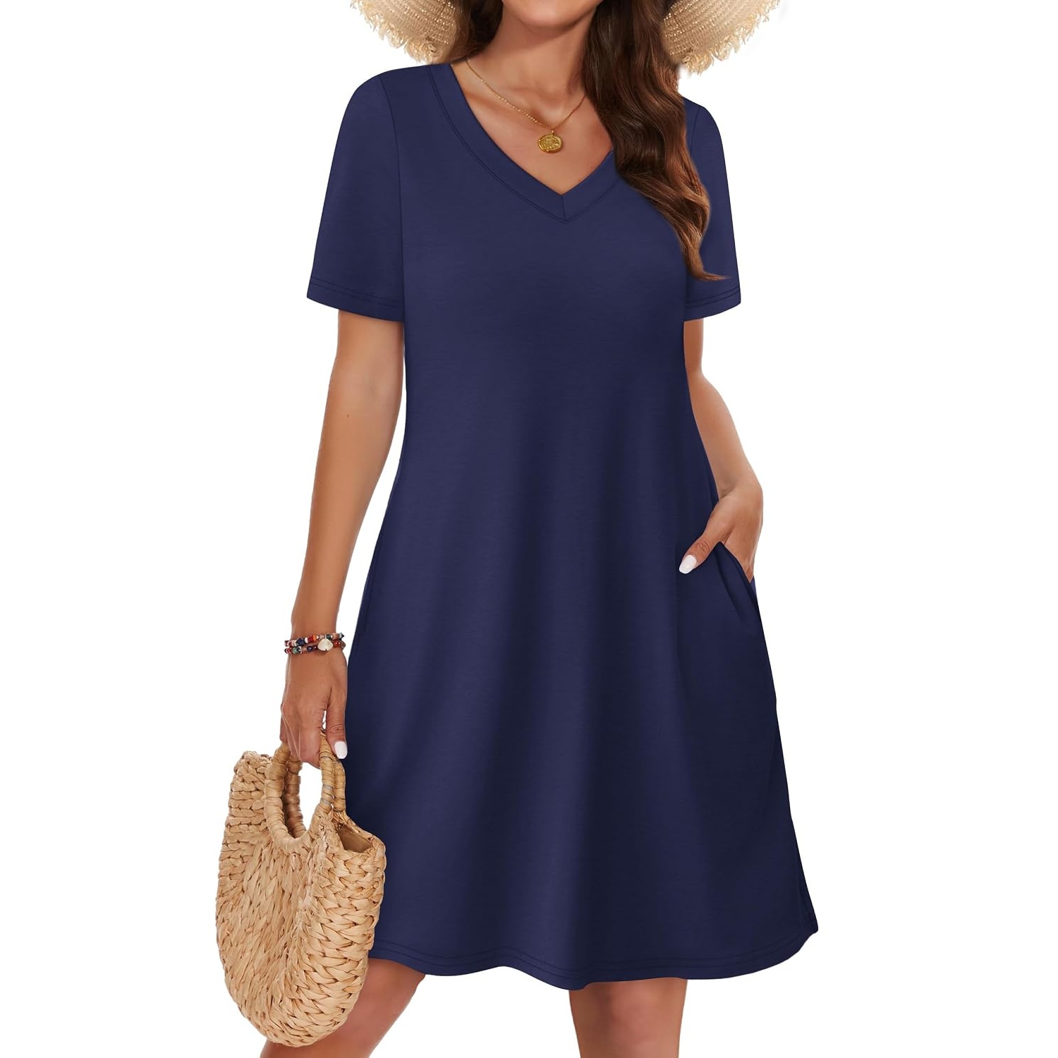 Boho Summer Loose T Shirt Dress With Pockets