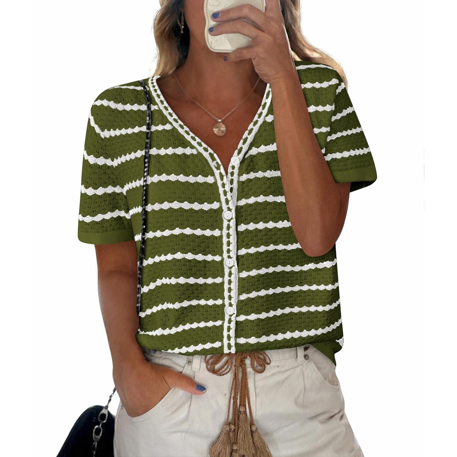 Casual Short Sleeve Crochet Knit Cardigan For Women