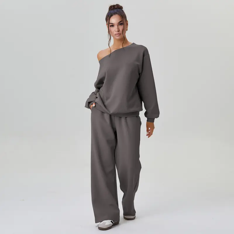 Long Sleeve Top and Wide Trousers Two Piece Outfits Set for Women