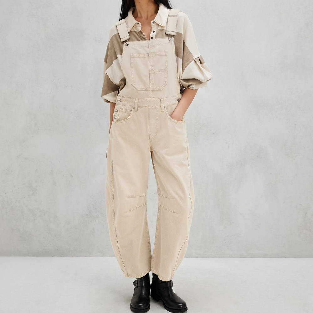 Loose Fit Wide Denim Bib Overalls Jumpsuit For Women With Pockets