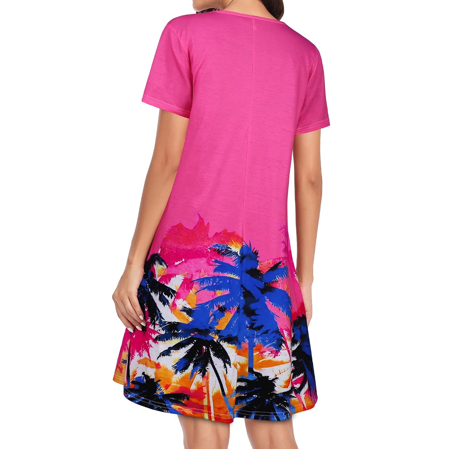 Floral Short Sleeve Summer Beach Dress With Pockets
