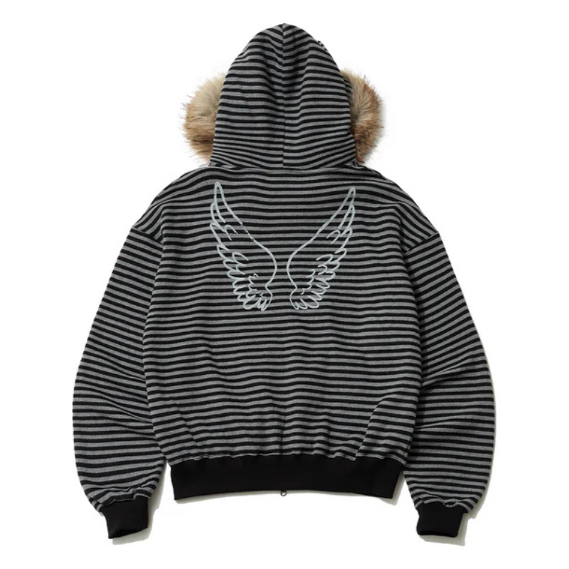 Faux Fur Trim Polka Dot Zip Up Hoodie For Women