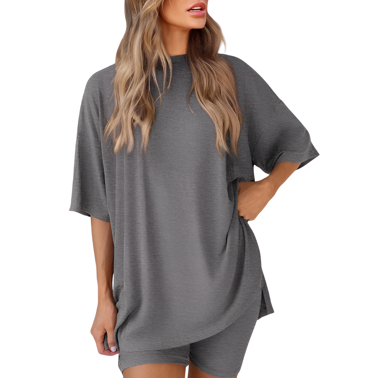 Two Piece Lounge Sets For Women With Oversized T Shirt And Biker Shorts