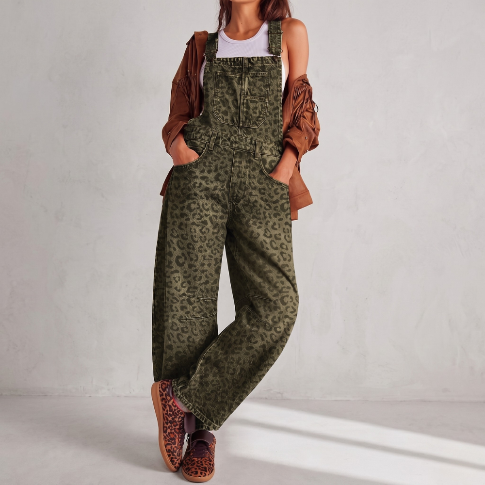 Loose Fit Wide Denim Bib Overalls Jumpsuit For Women With Pockets