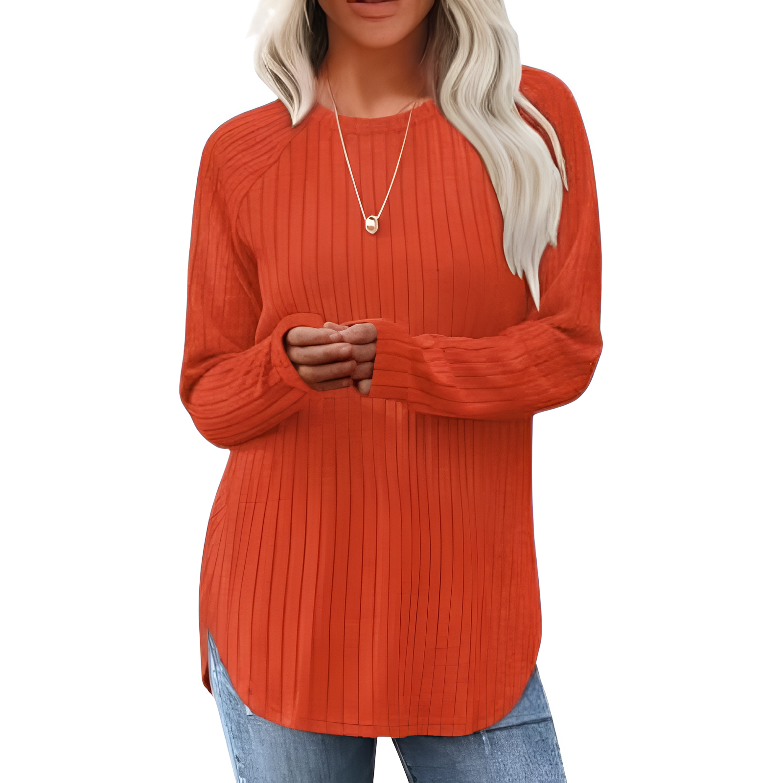 Long Sleeve Tunic Top With Loose Fit And Curved Hem For Women
