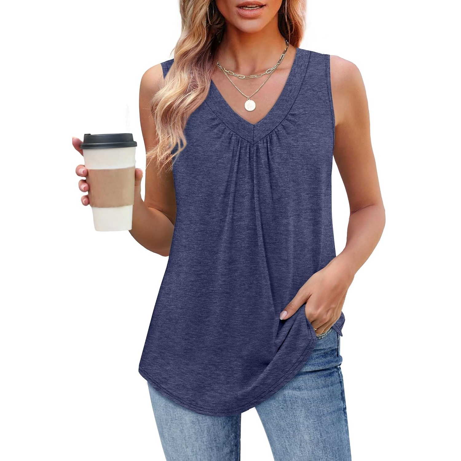 Loose Sleeveless Summer Fit Ruched Tank Top For Women