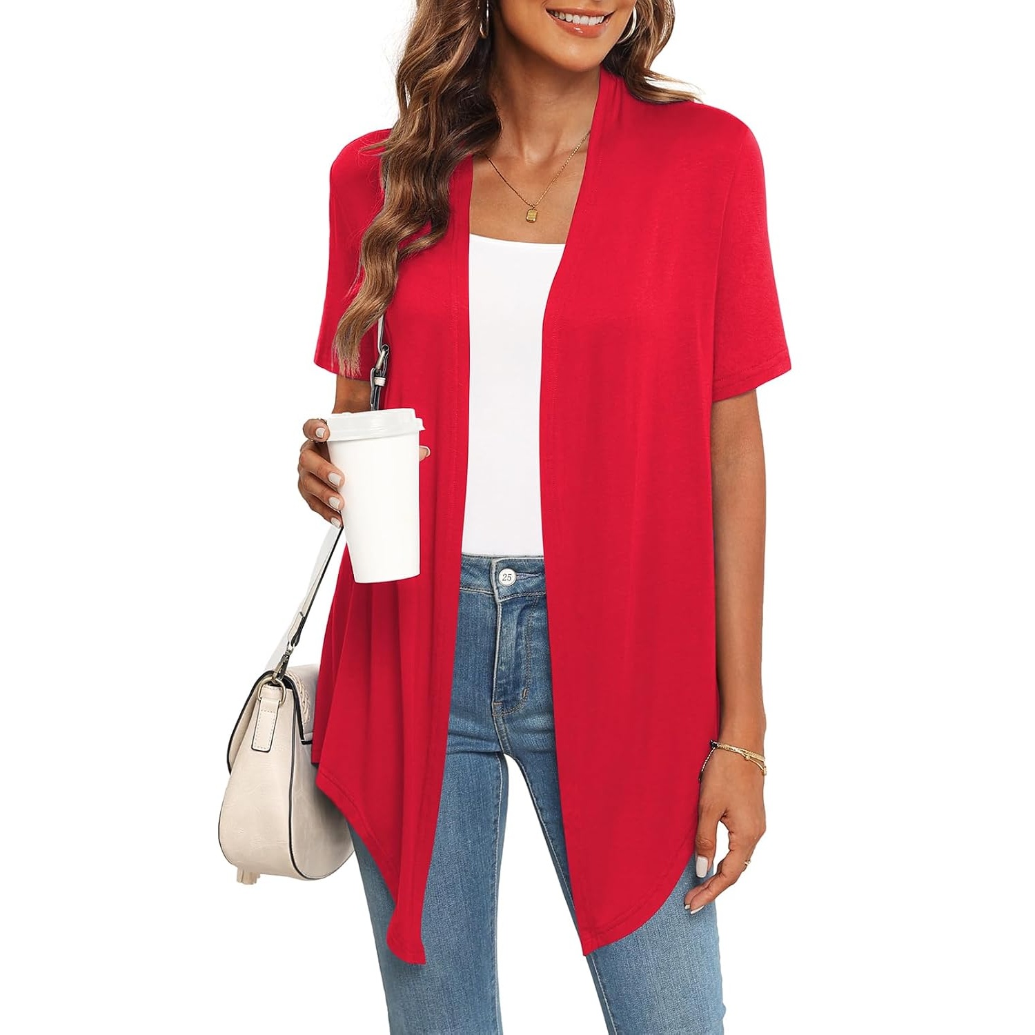 Casual Short Sleeve Front Tie Cardigan For Women