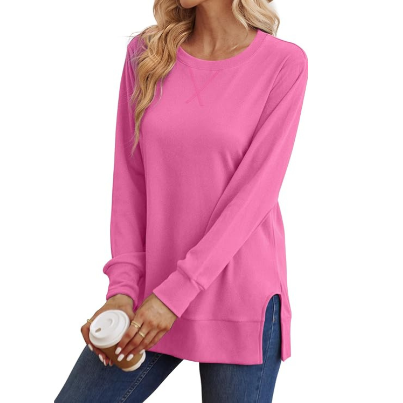 Side Split Long Sleeve Sweatshirt For Women