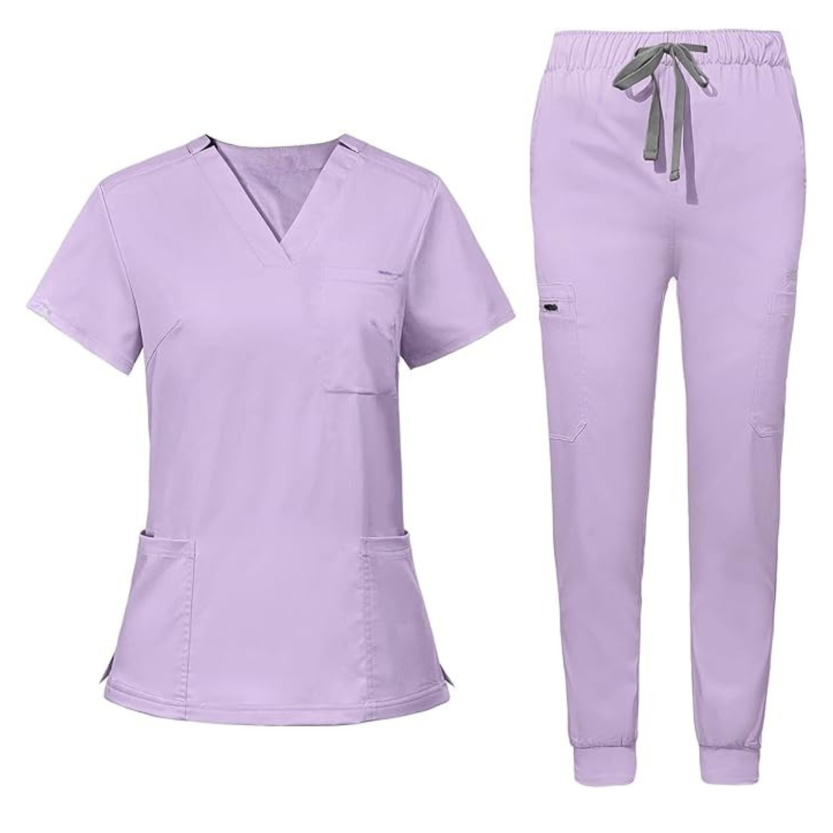 Women’s V Patterned Scrub Top And Jogger Pants Set