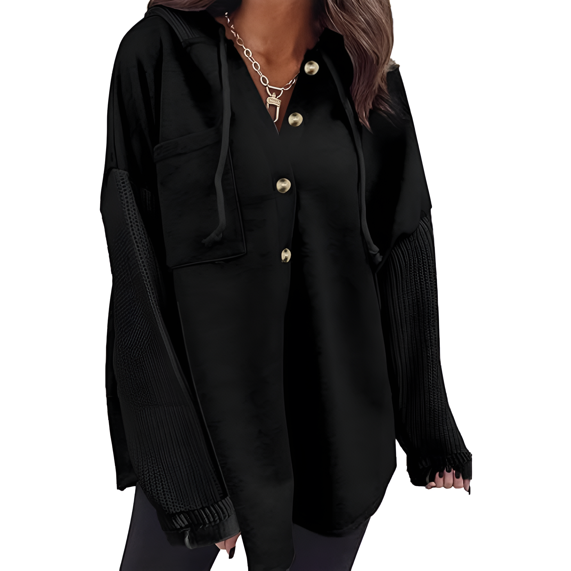 Oversized Button Style Hoodies With Loose Fit And Pocket For Women