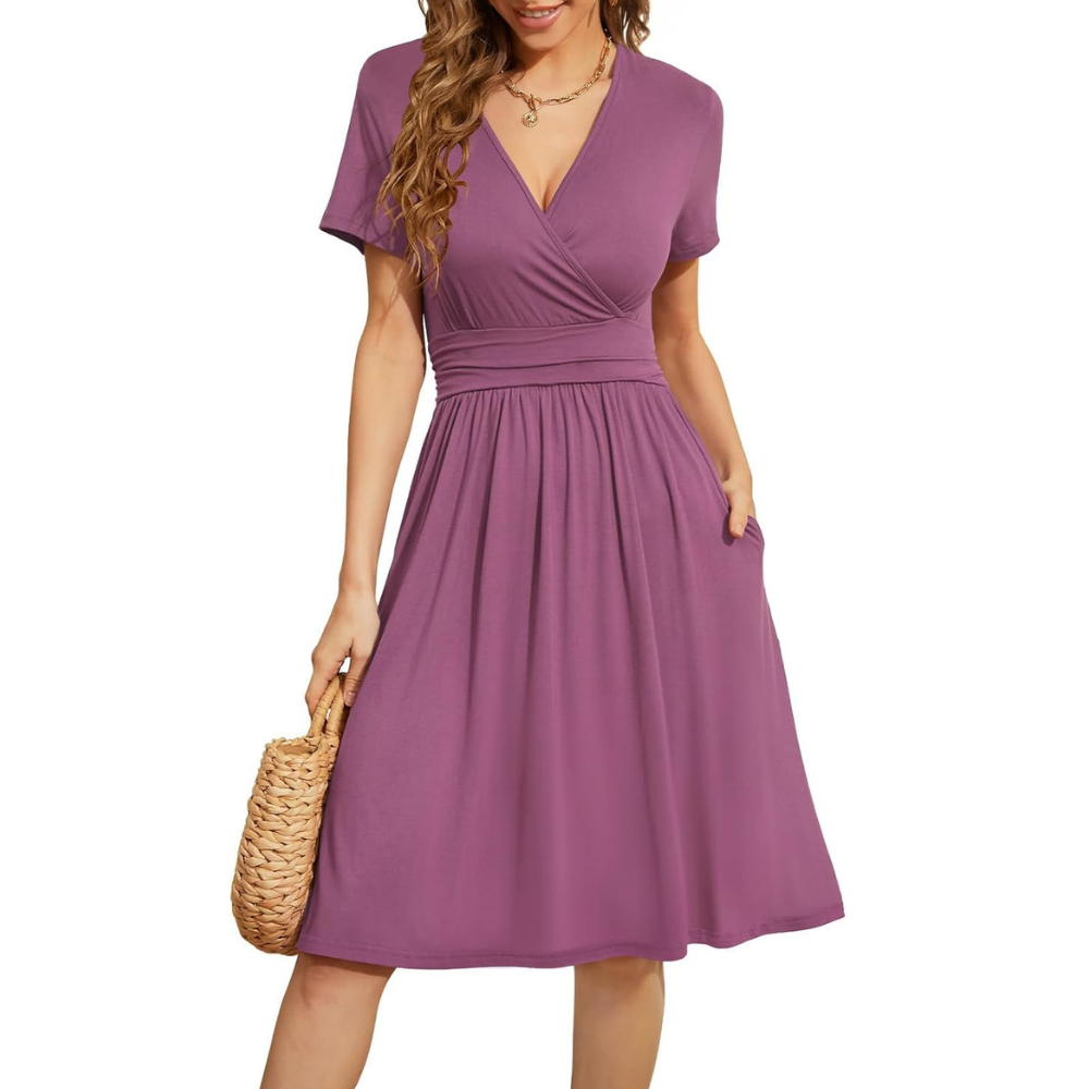 Summer Floral Short Sleeve Dress With Pockets