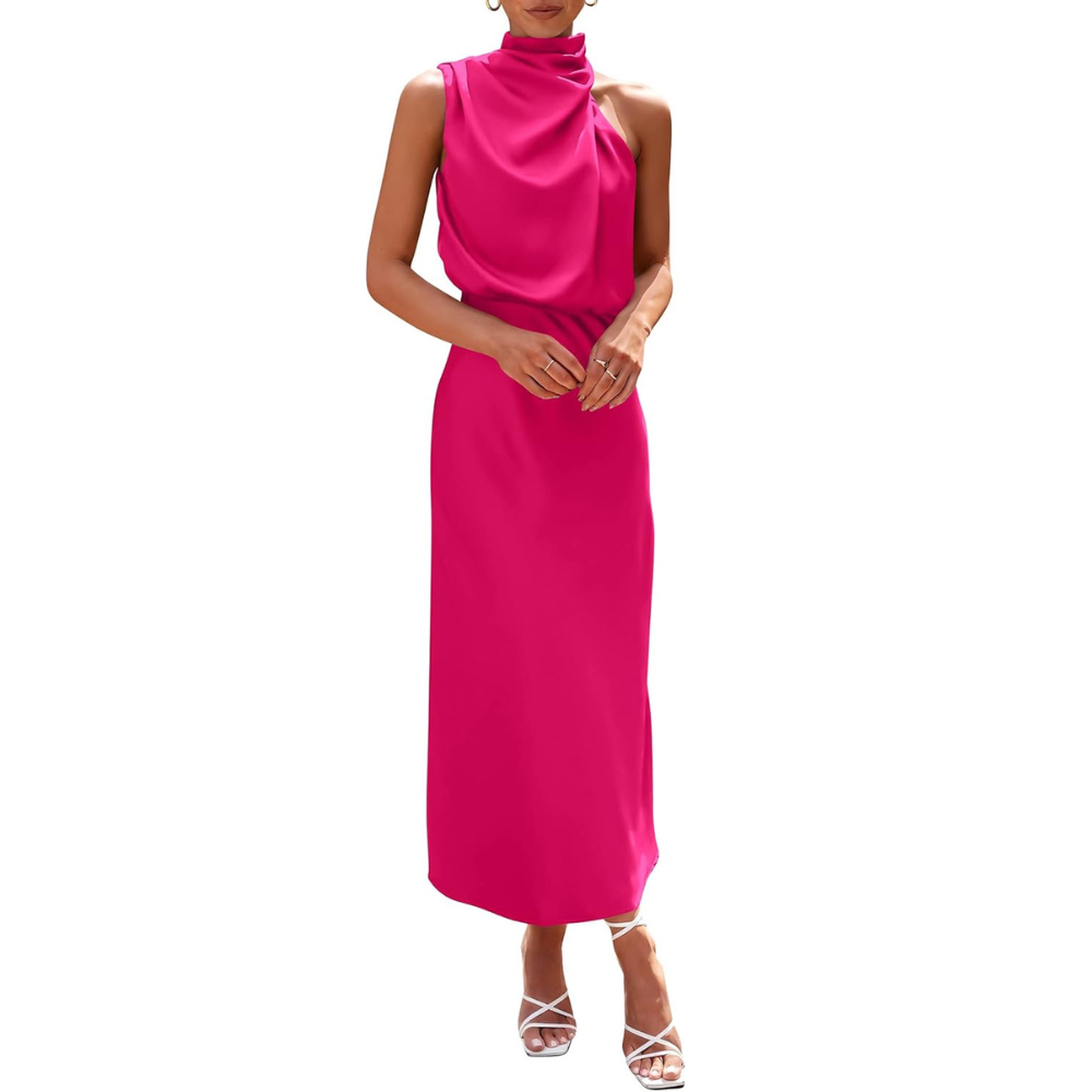 Elegant Sleeveless Satin Maxi Cocktail Party Dress