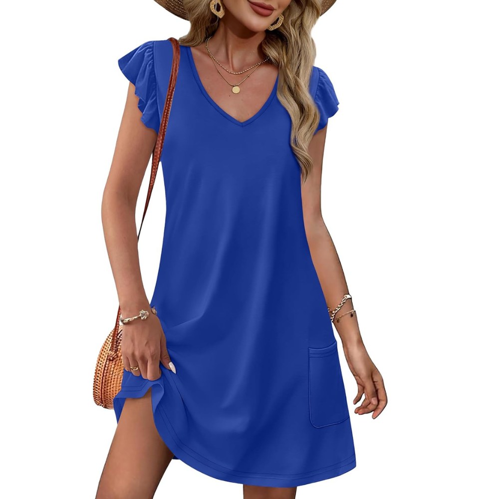 Summer Ruffle Sleeve Swing Dress With Pockets