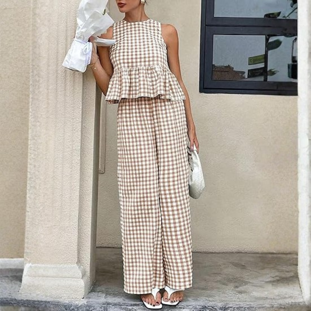 Gingham Plaid Peplum Tank Top Matching Set