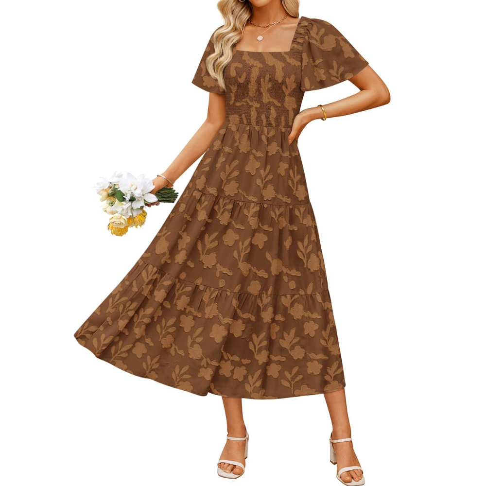 Boho Floral Flowy Midi Vacation Dress For Women