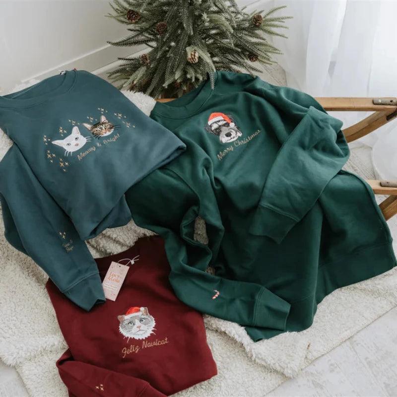 Embroidered Customized Pet Portrait Christmas Sweatshirt