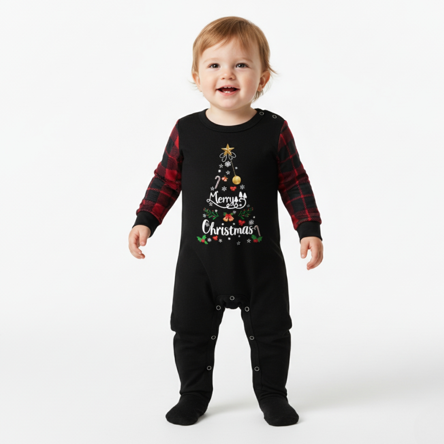 Matching Family Christmas Pajama SetPlaid Christmas Tree Printed Matching Family Pajama Set - Image 5
