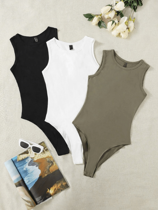 3 Pieces Round Neck Bodysuit-Comfy Jumpsuits