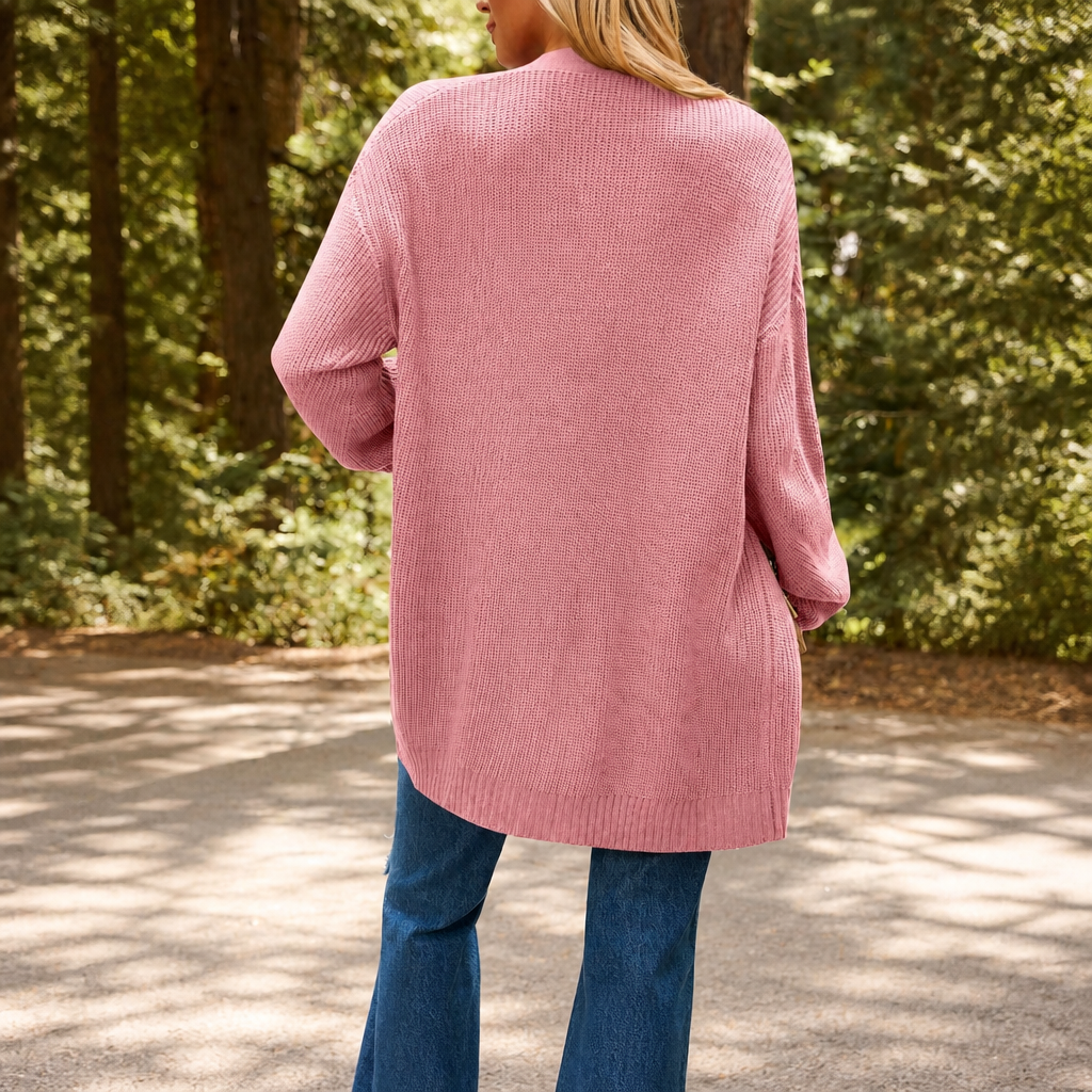 Oversized Open Front Knit Cardigan with Pockets for Women