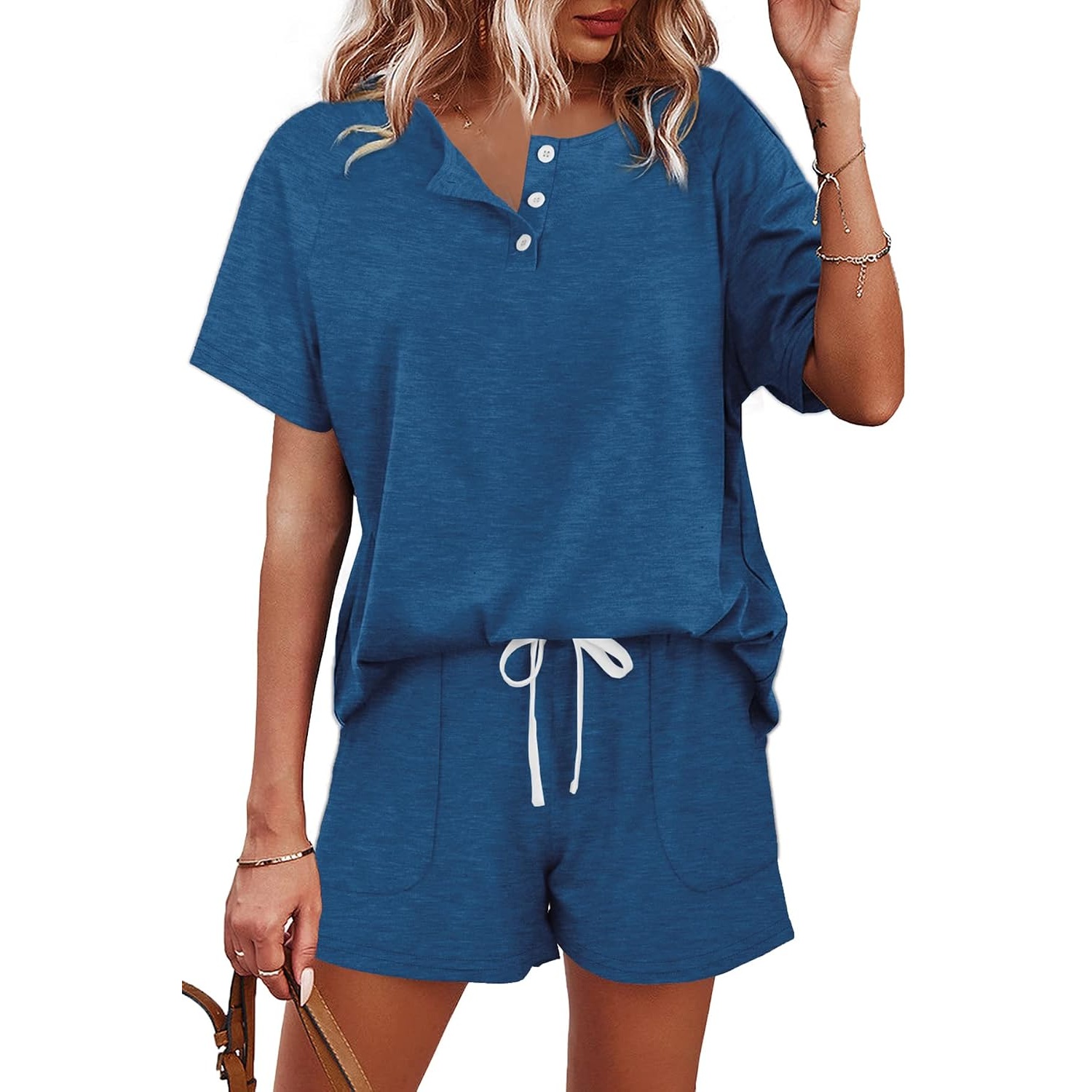 2 Piece Button Down Top And Shorts Sets For Women