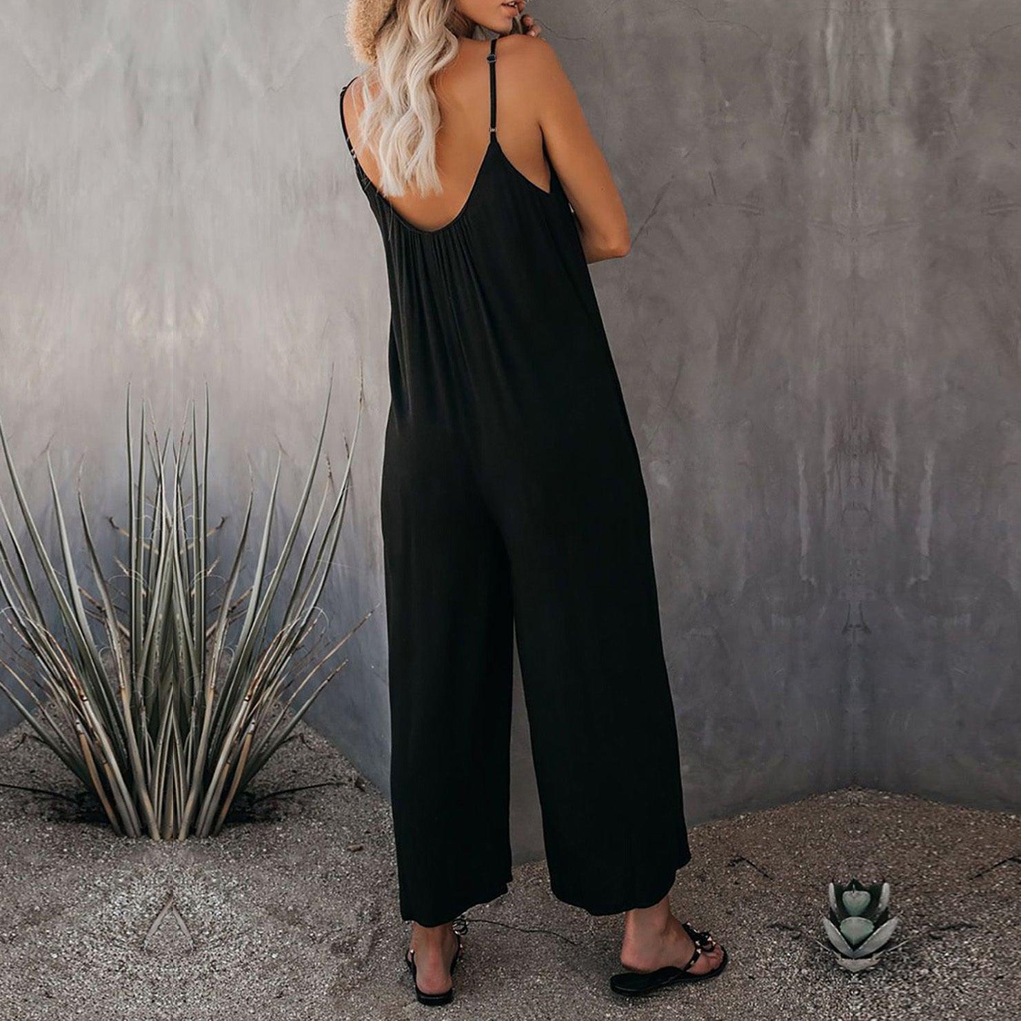 Ultimate Flowy Wide leg Jumpsuit with Pockets-Comfy Jumpsuits