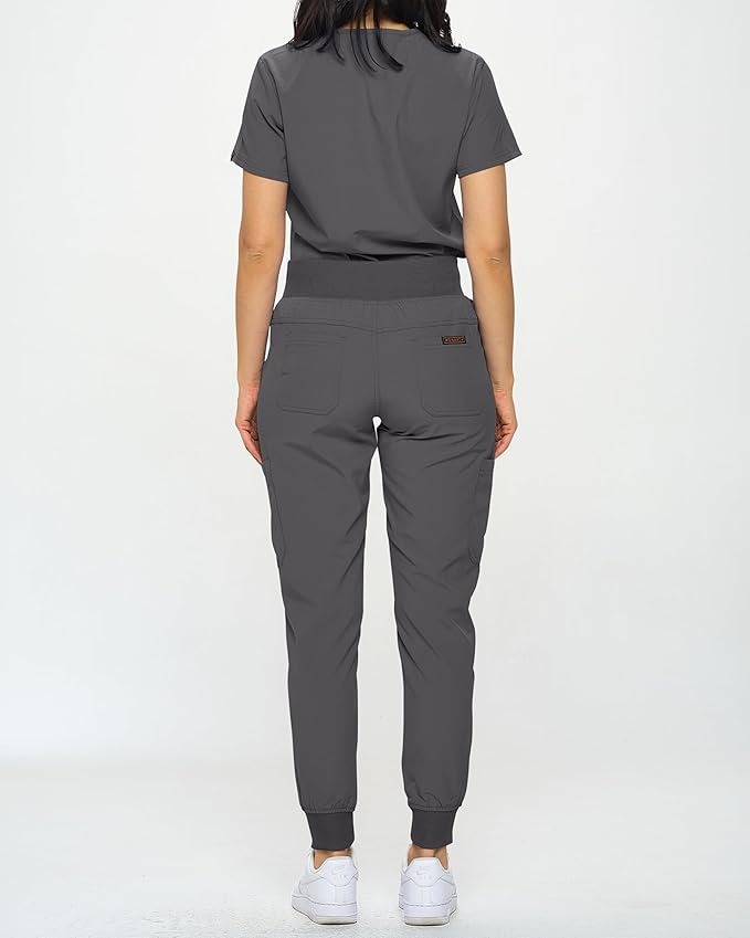Women Stretchy Jogger Scrub Set With Tuck In Top