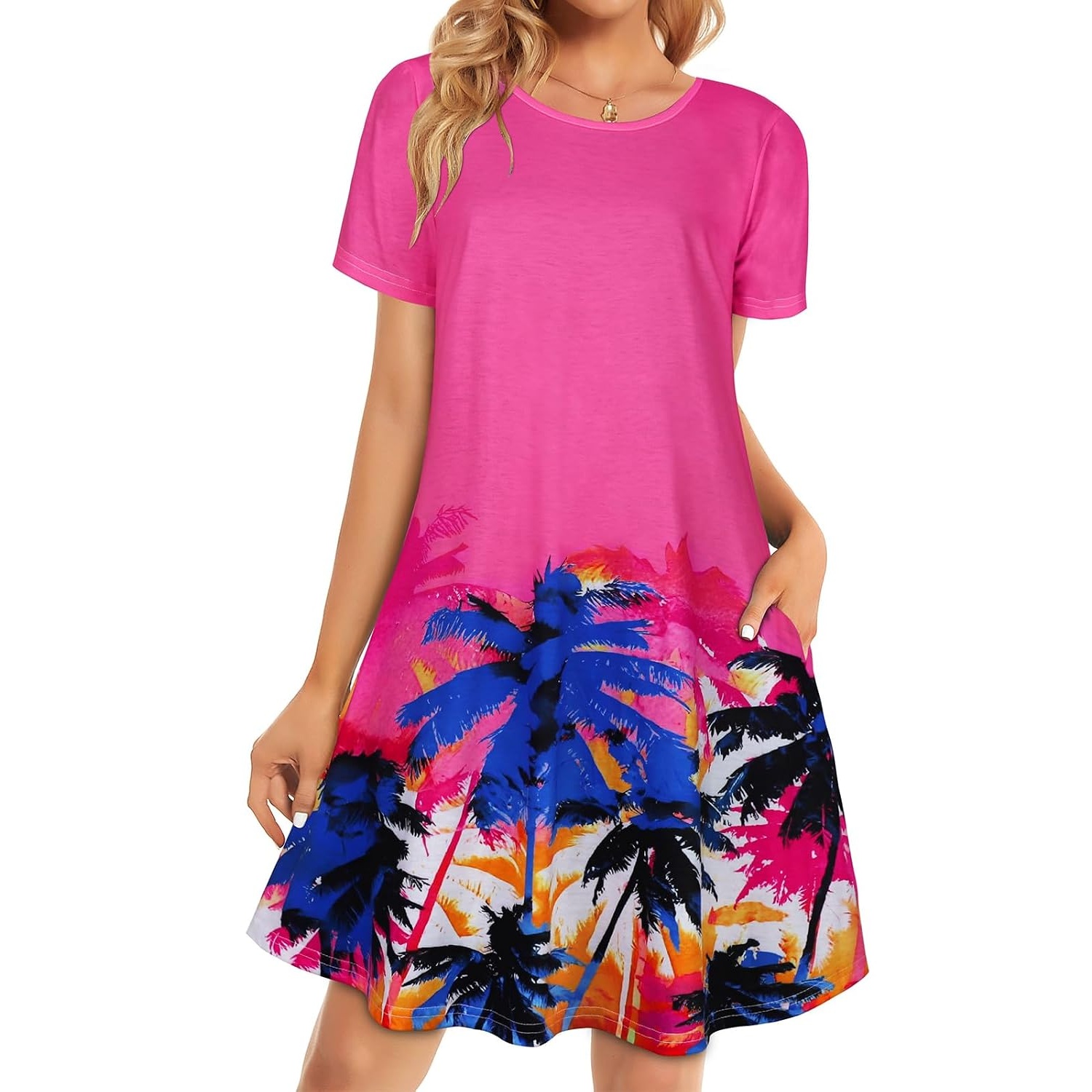 Floral Short Sleeve Summer Beach Dress With Pockets