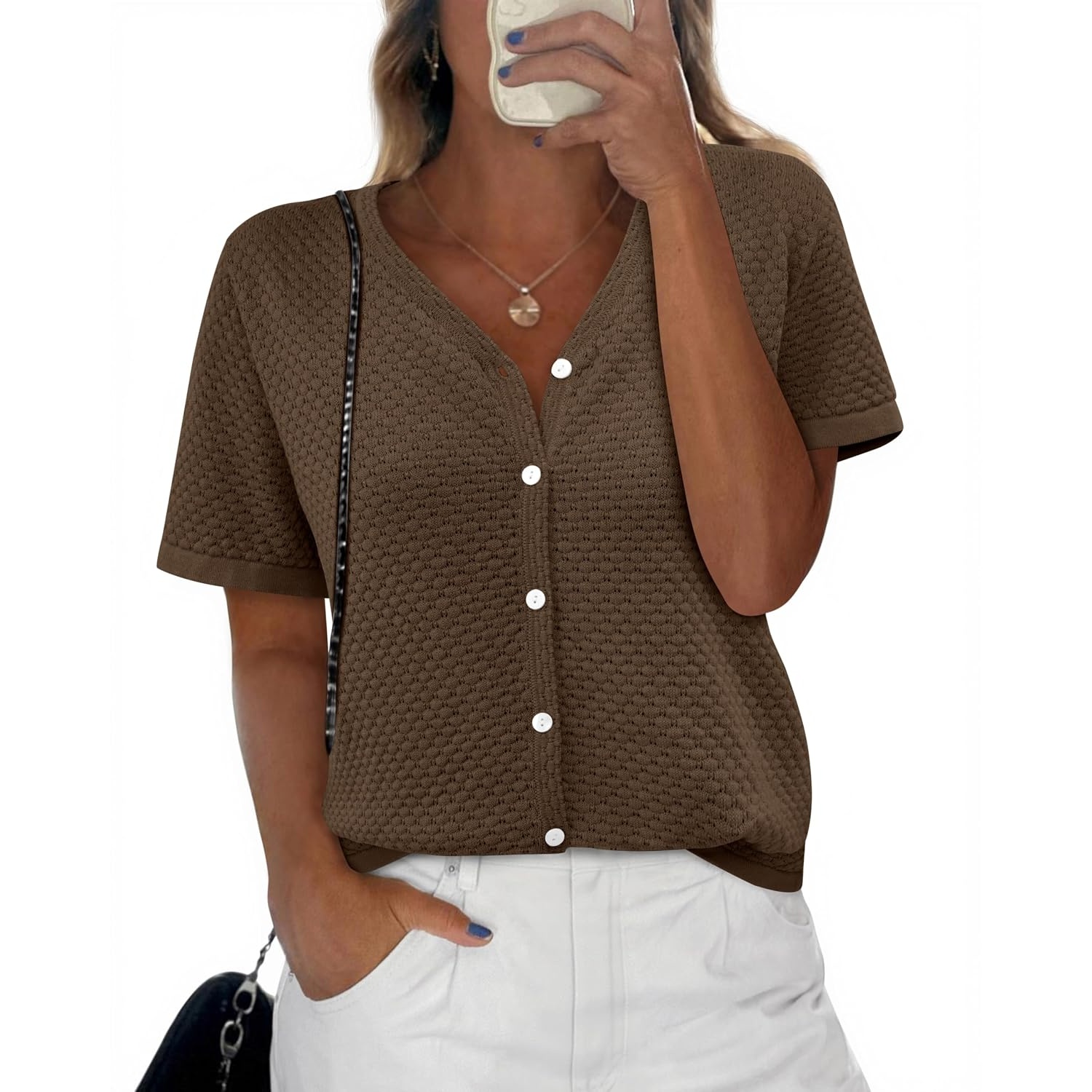 Casual Short Sleeve Crochet Knit Cardigan For Women