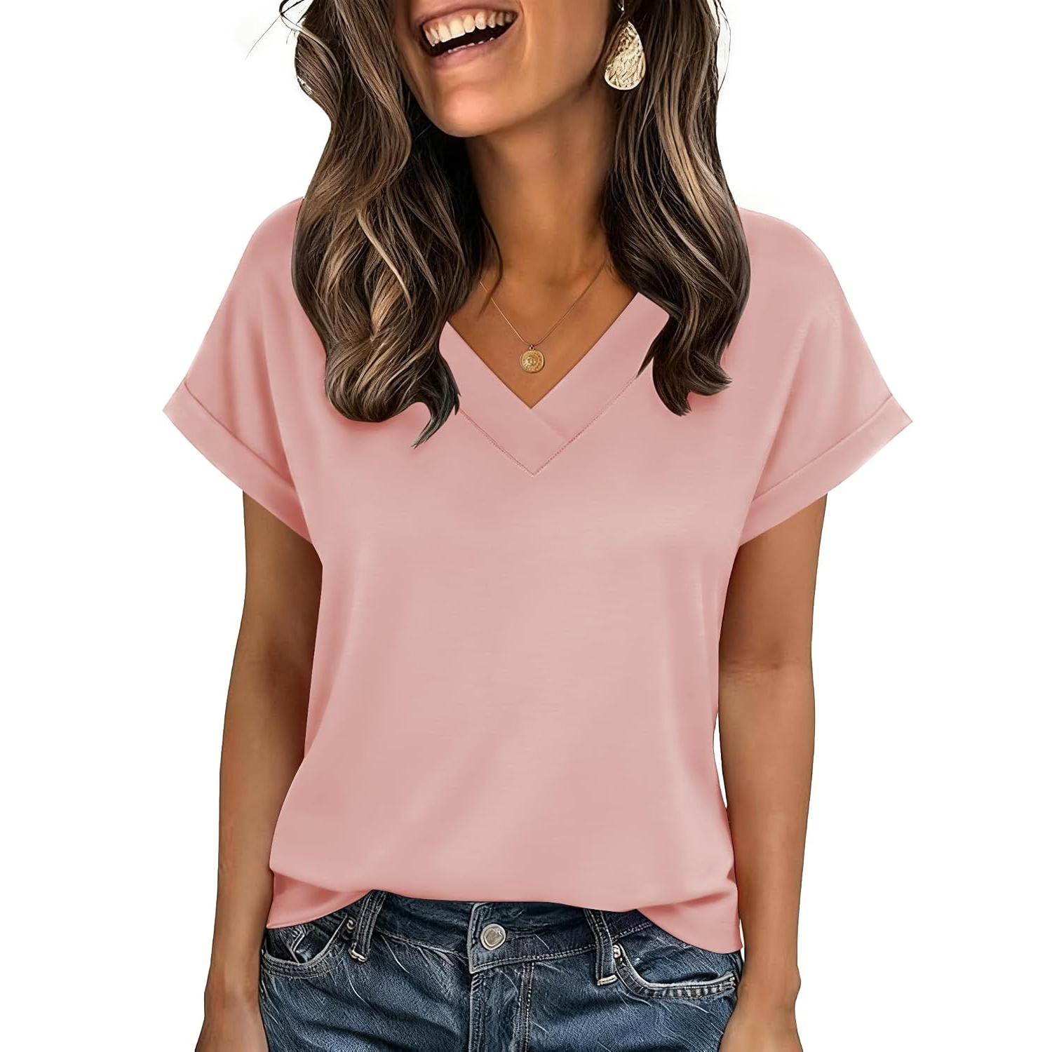 Casual Summer Rolled Short Sleeve Shirts For Women