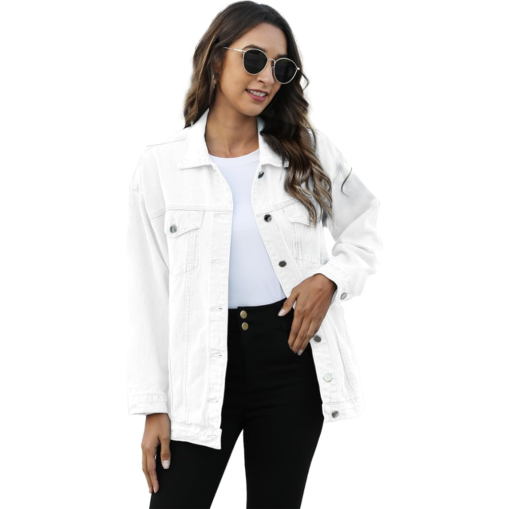 Women’s Oversized Mid Long Denim Jacket Casual Jean Biker Coat