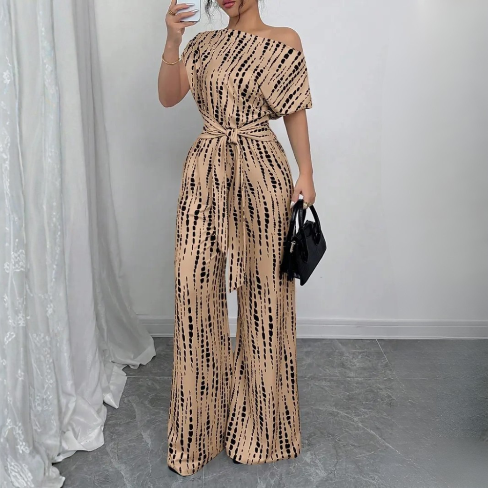 Women's All Over Print Tie Front Jumpsuit