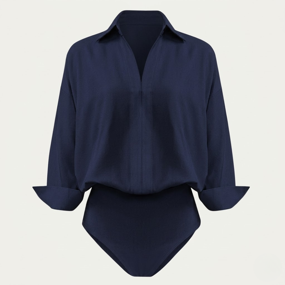Women's casual loose V-neck long-sleeved shirt jumpsuit