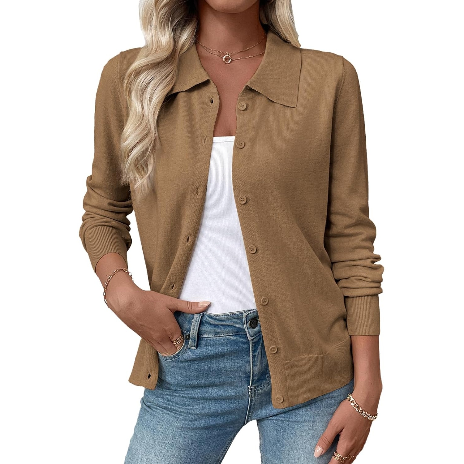 Casual Wool Blend Lightweight Front Cardigan With Button For Women