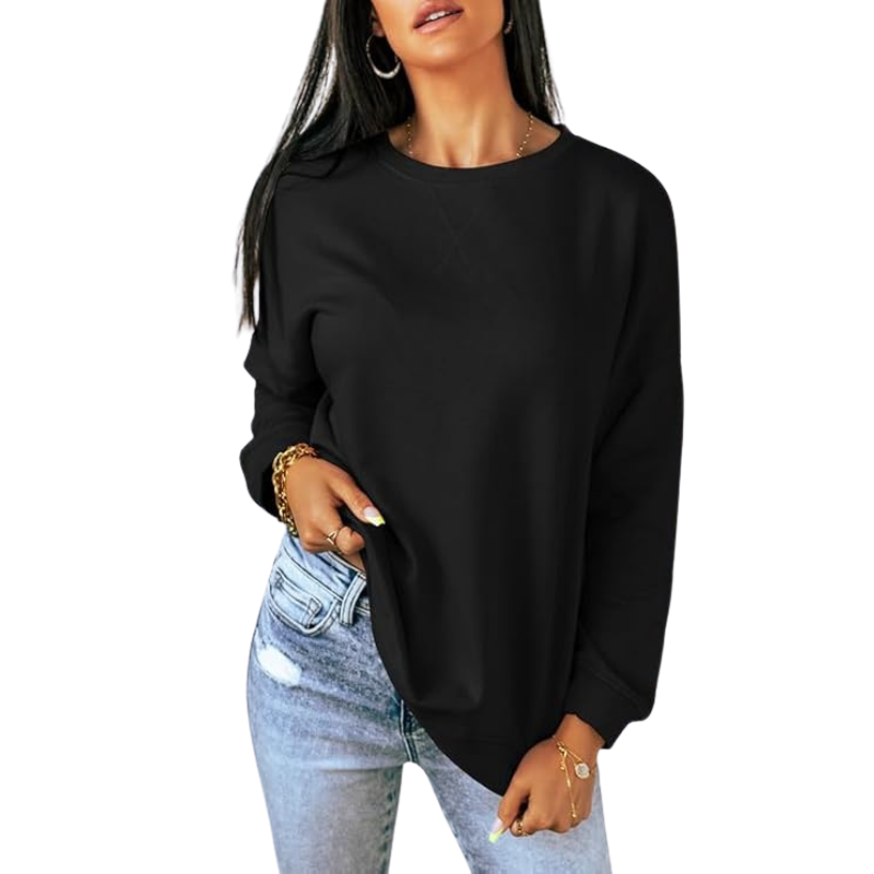 Womens Casual Crew Neck Sweatshirt Loose Soft Long Sleeve Pullover Tops