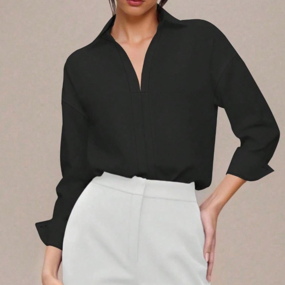 Women's casual loose V-neck long-sleeved shirt jumpsuit