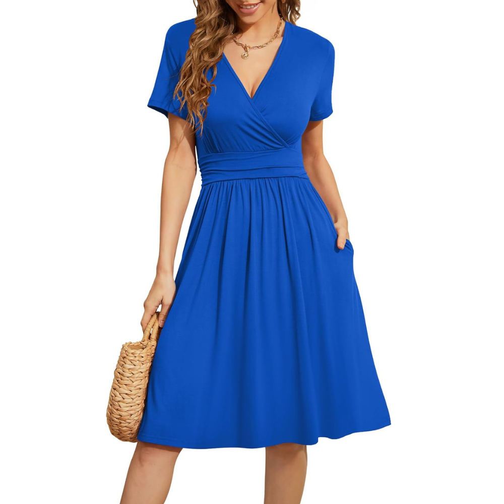 Summer Floral Short Sleeve Dress With Pockets