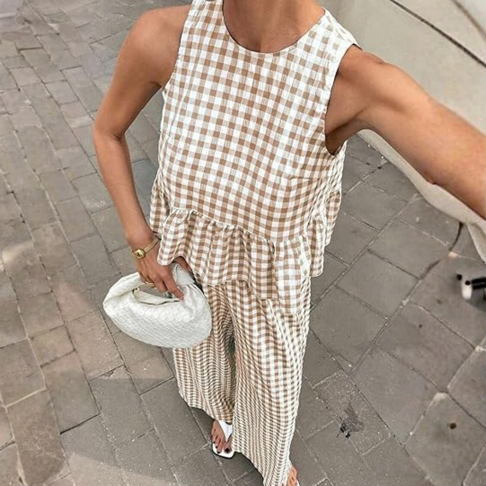 Gingham Plaid Peplum Tank Top Matching Set
