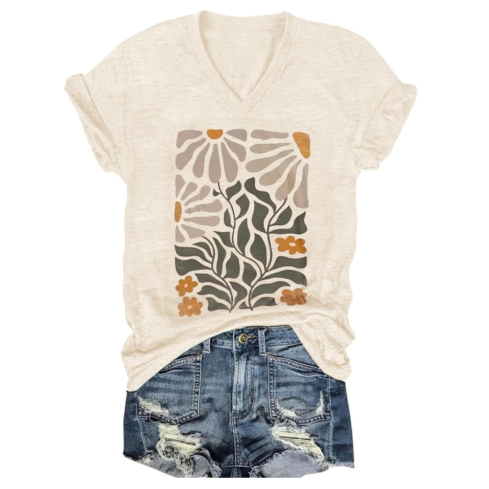 Casual Printed Short Sleeve T Shirt For Women