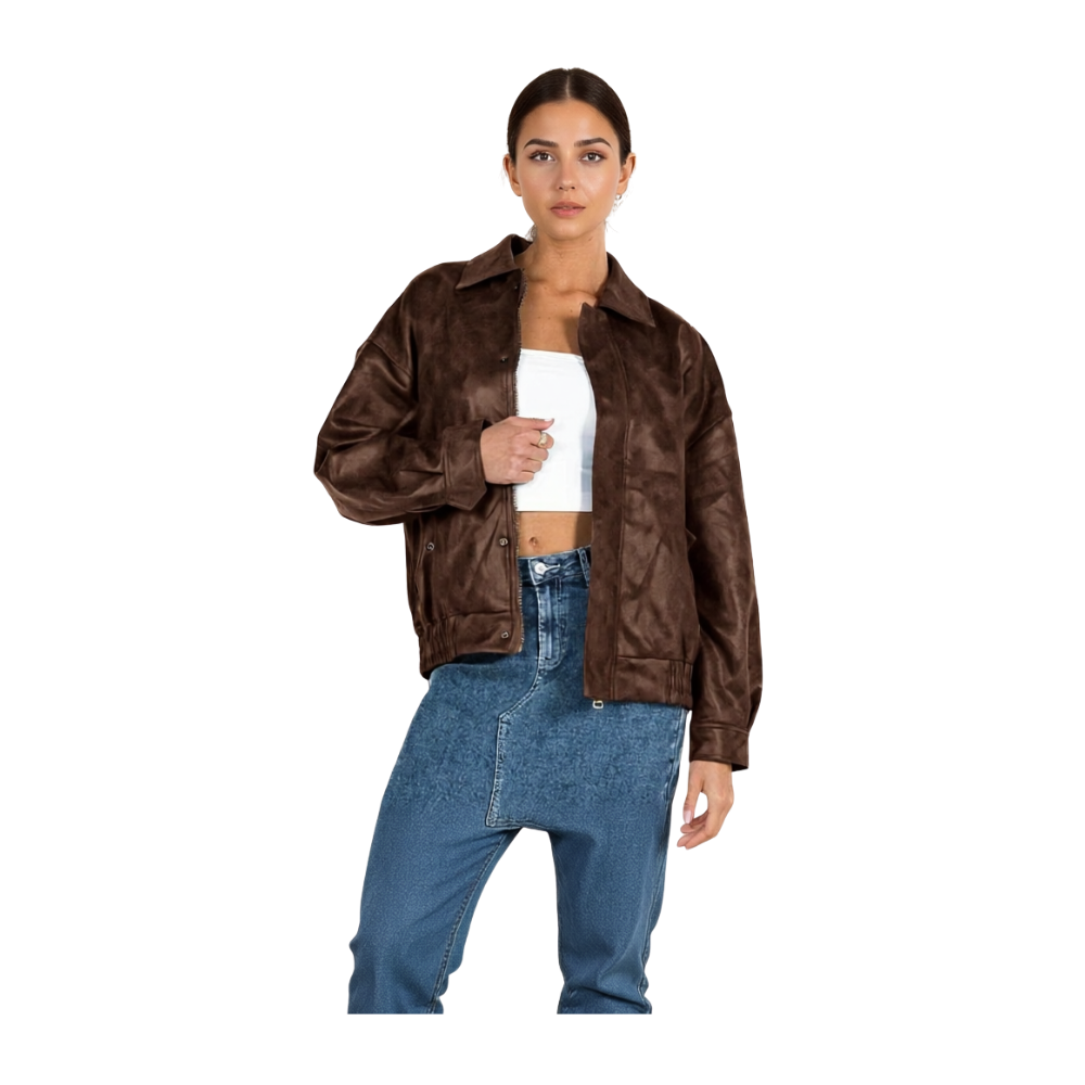 Oversized Faux Leather Motorcycle Jacket For Women