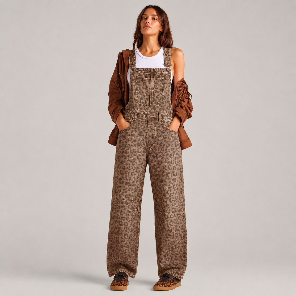 Wide Loose Straight Denim Overalls Jumpsuit For Women