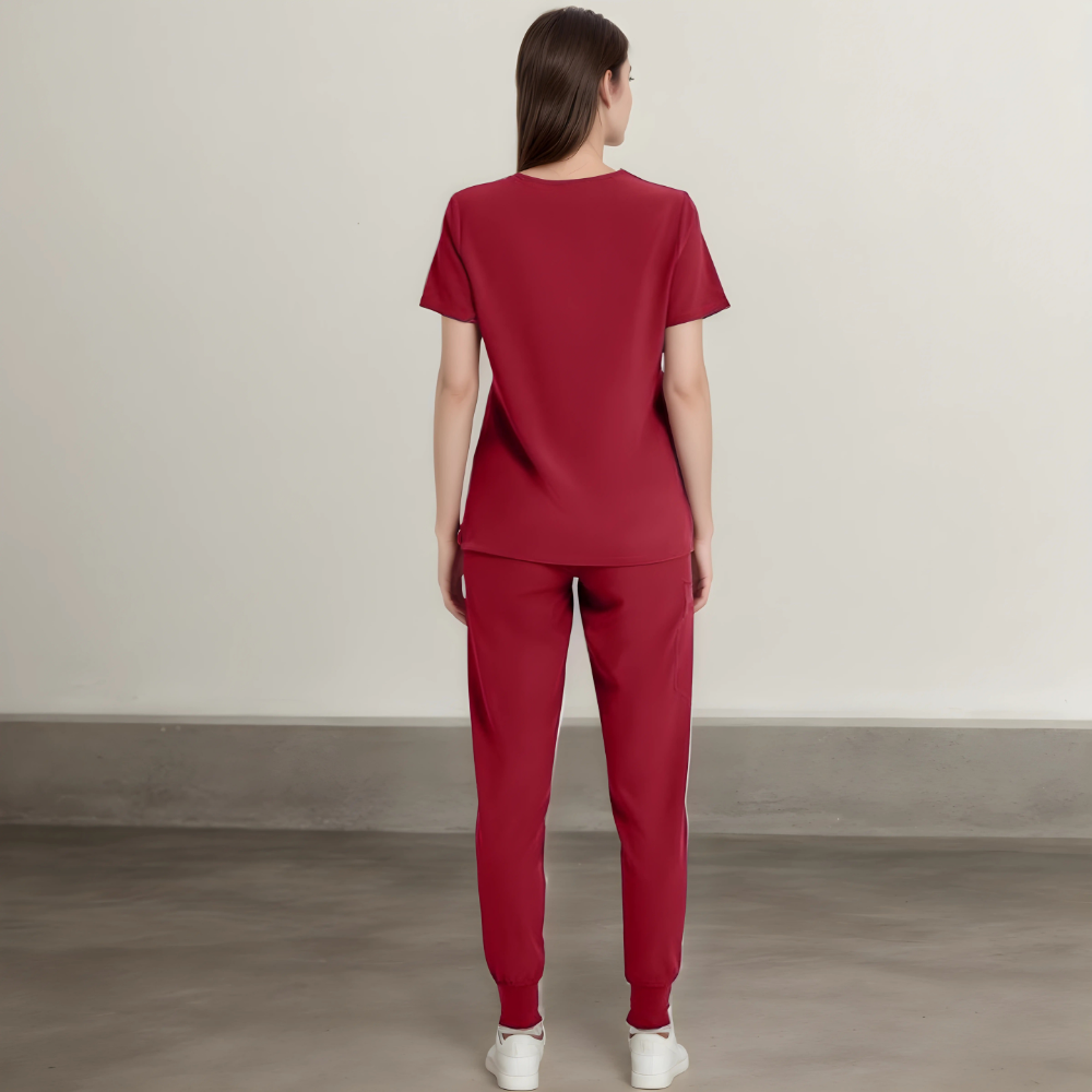Stretchy V Designed Scrubs Top And Yoga Jogger Pants For Women