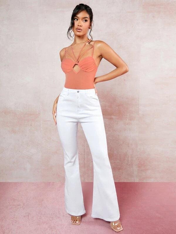 Strapped Neckline And Crisscross back Patterned Bodysuit-Comfy Jumpsuits