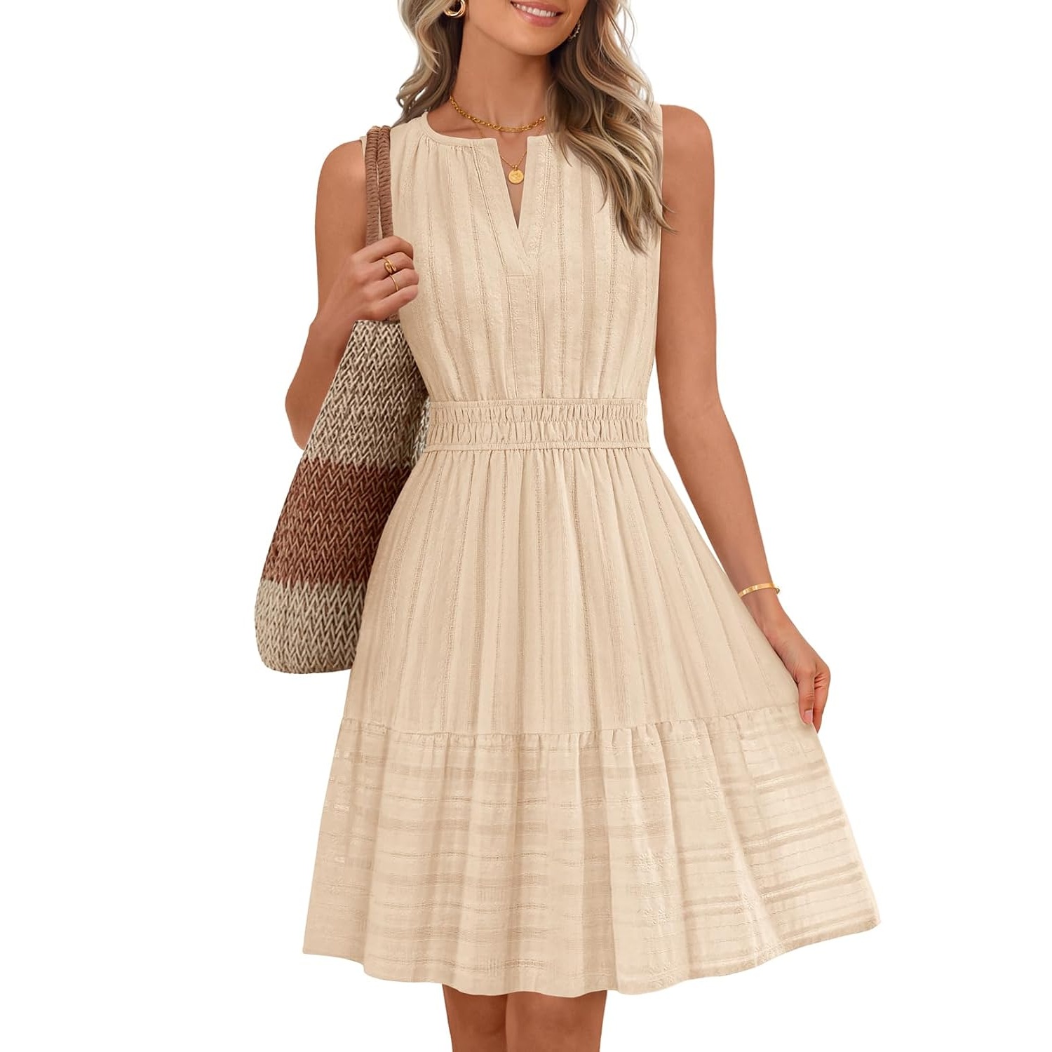 Casual Sleeveless Flowy Line Mini Sundress With Pocket