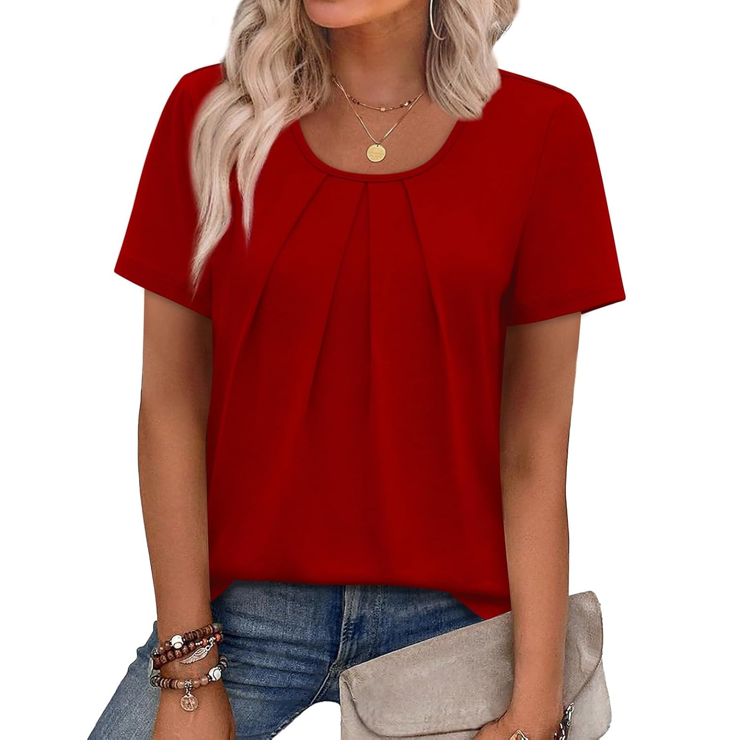 Casual Pleated Short Sleeve Shirts For Women