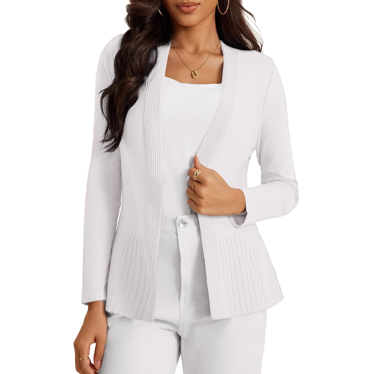 Casual Ribbed Knit Open Front Cardigan Sweater For Women