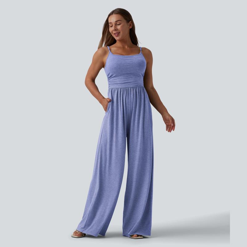 Casual Wide Ruched Jumpsuit With Pockets For Women