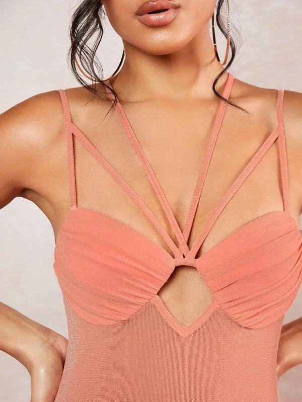 Strapped Neckline And Crisscross back Patterned Bodysuit-Comfy Jumpsuits