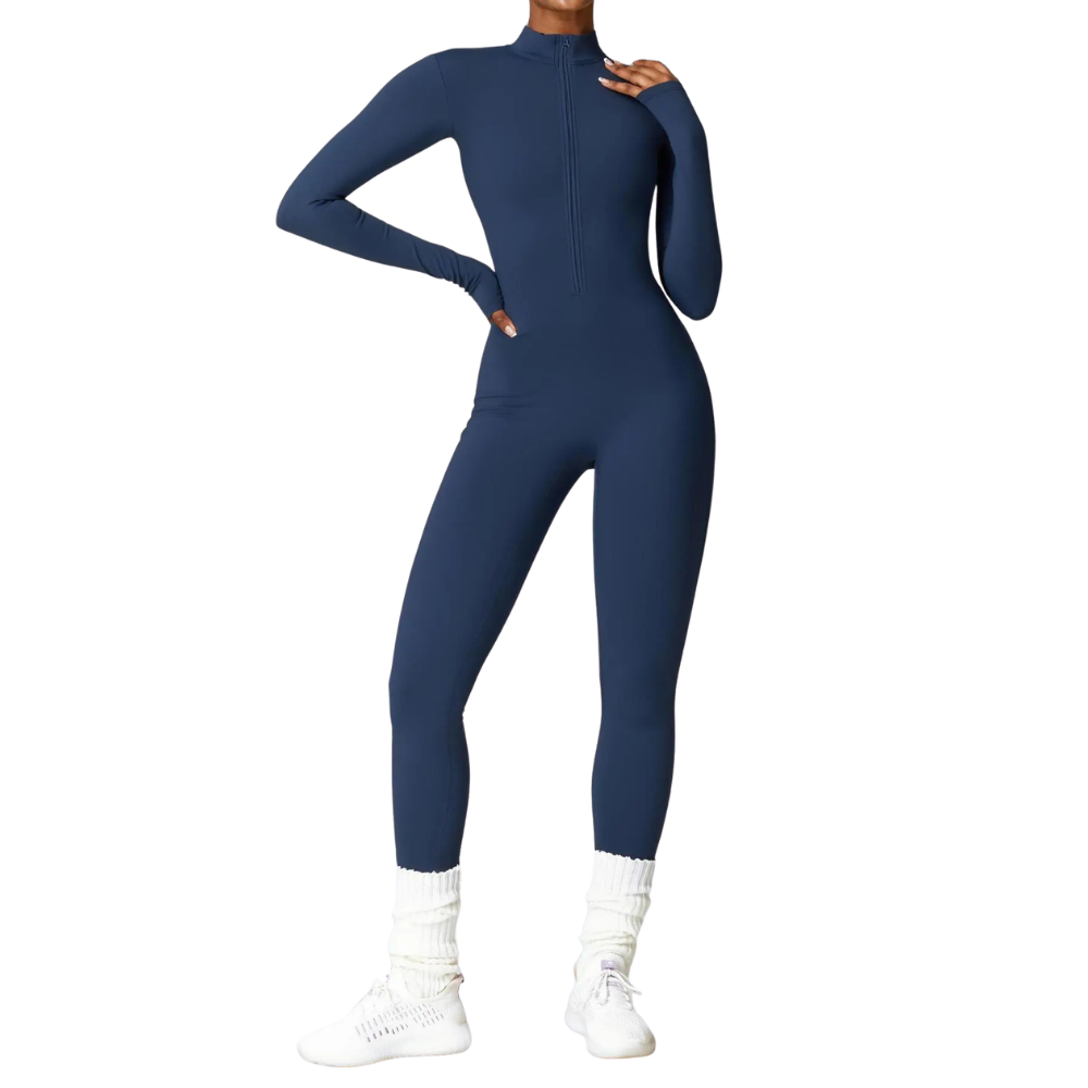 Solid Zip Up Sporty Skiing Jumpsuit