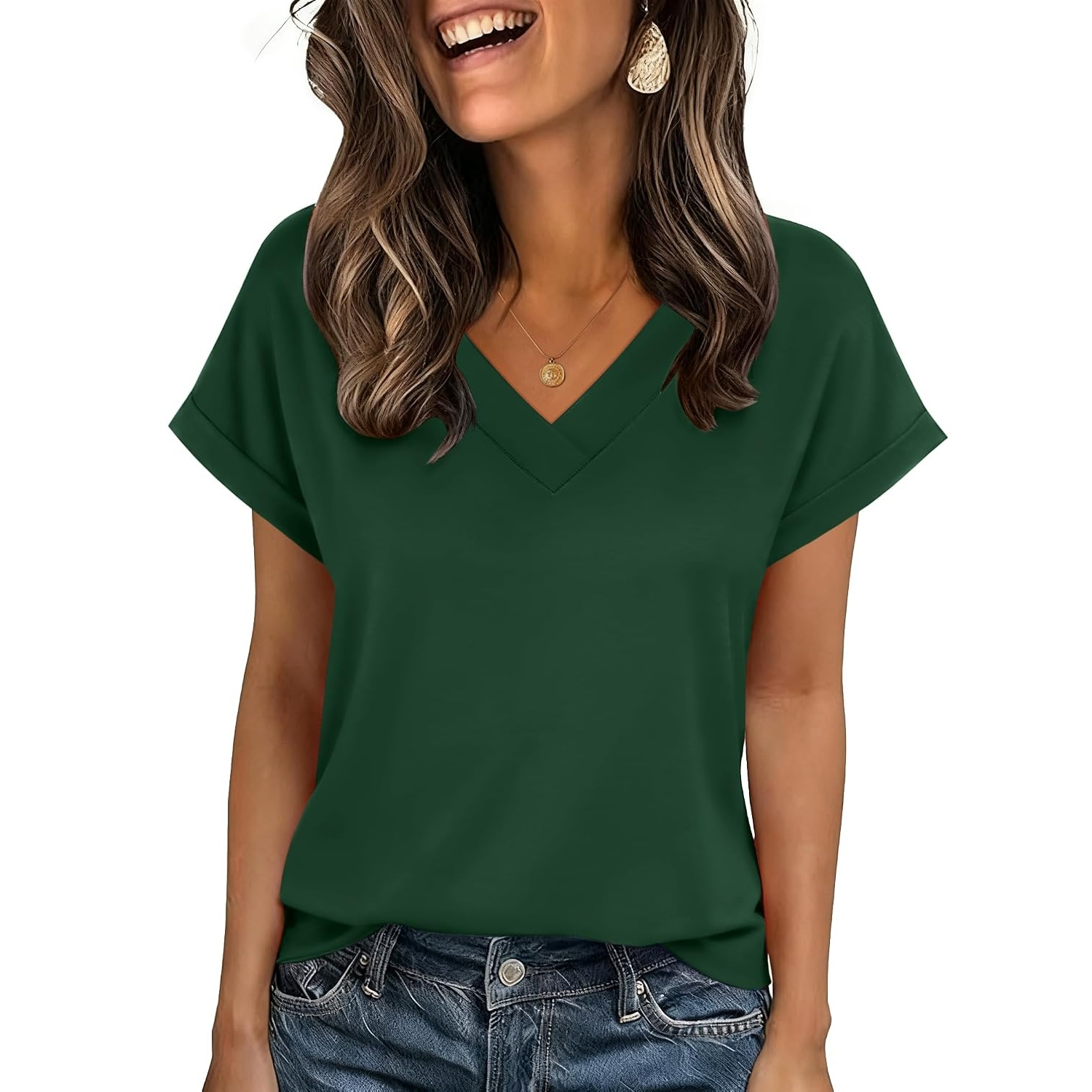 Casual Summer Rolled Short Sleeve Shirts For Women