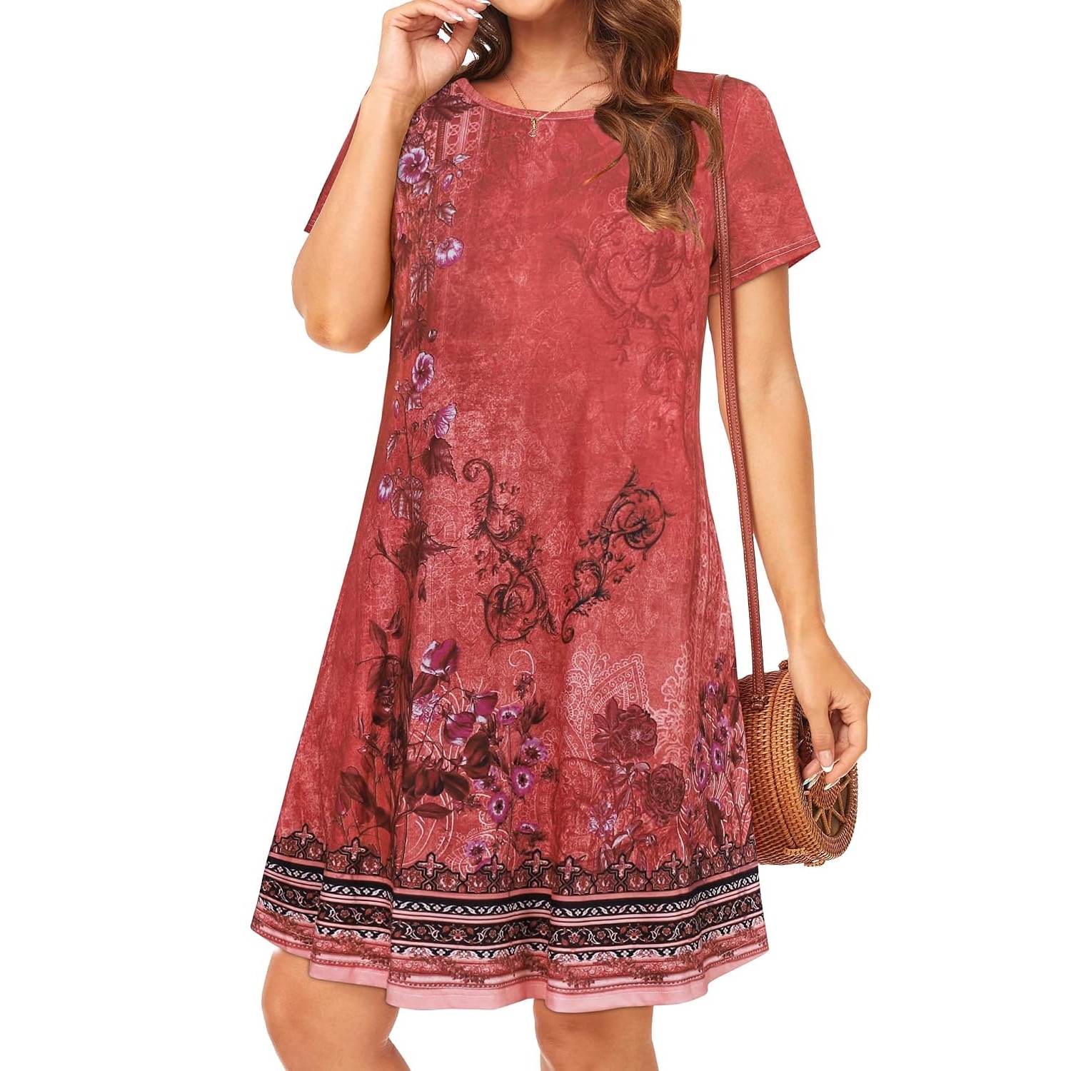 Casual Flowy Floral Dress With Short Sleeves For Women